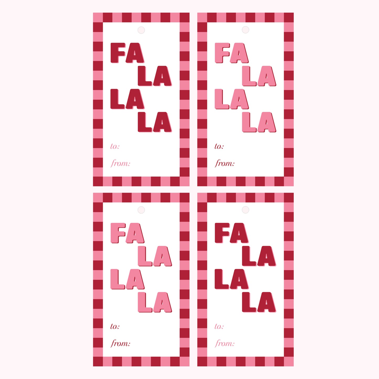 Fa La La Christmas Gift Tags – 4 Pack - Pink & Red