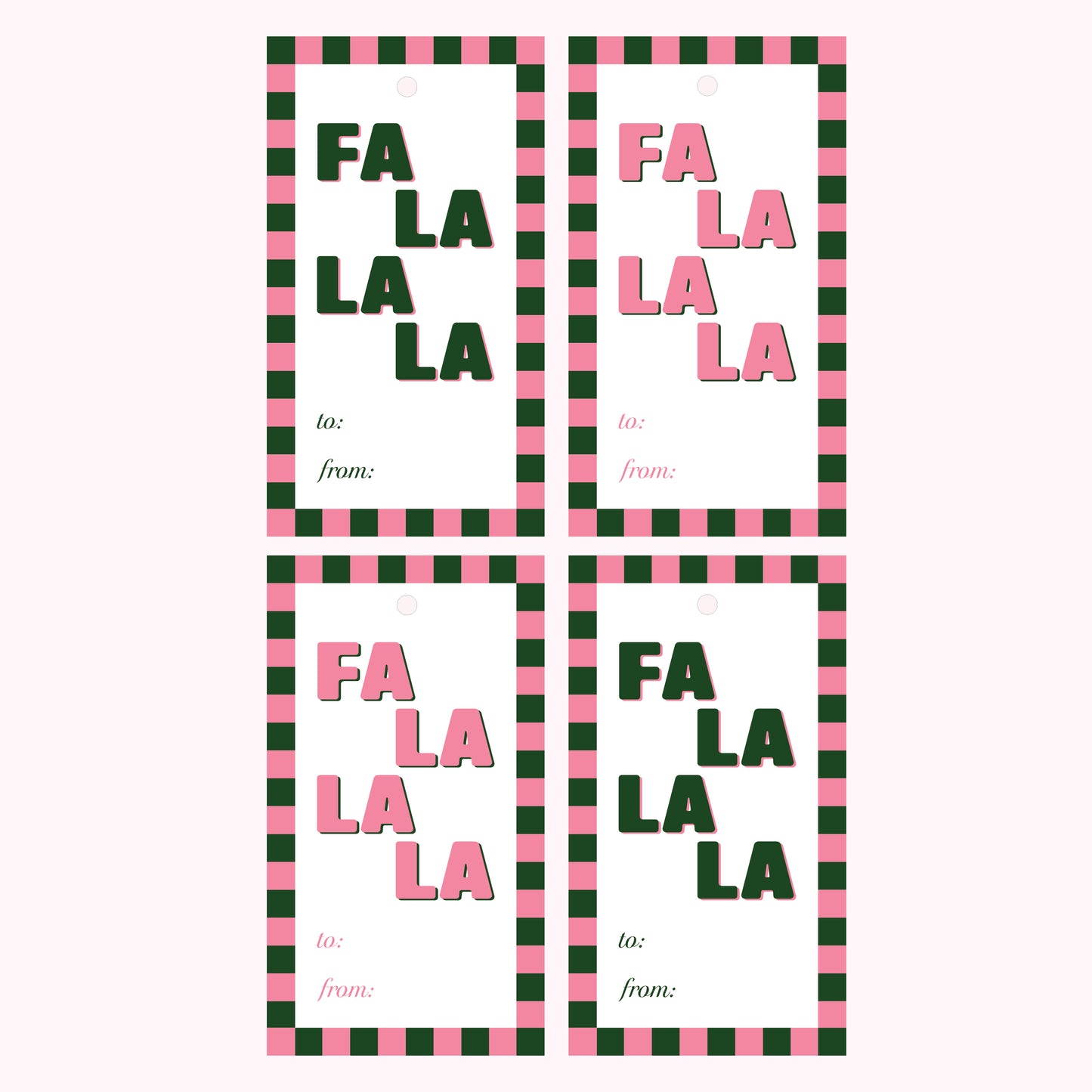 Fa La La Christmas Gift Tags – 4 Pack - Pink & Green