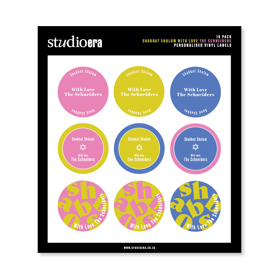 Personalised Shabbat Shalom Gifting Stickers | Colour Burst Collection - Studio Era
