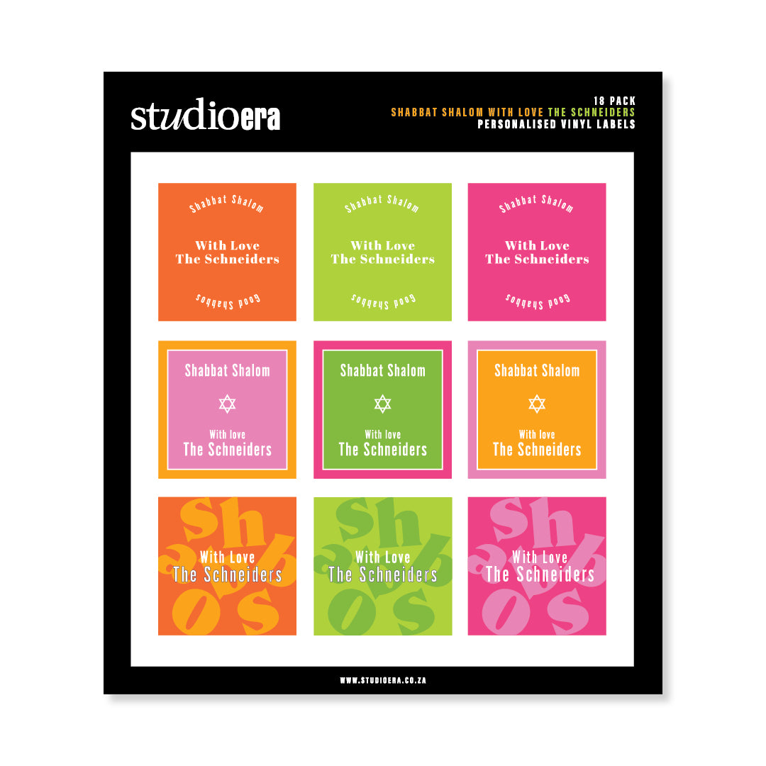 Personalised Shabbat Shalom Gifting Stickers | Colour Burst Collection - Studio Era