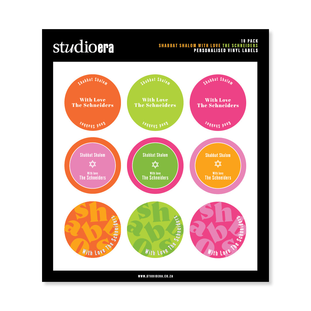 Personalised Shabbat Shalom Gifting Stickers | Colour Burst Collection - Studio Era