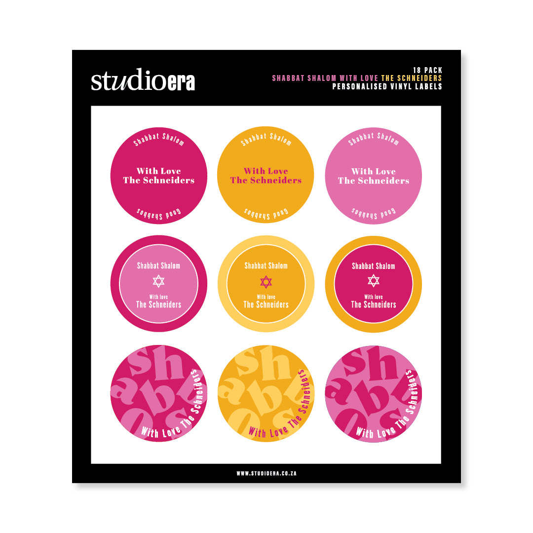 Personalised Shabbat Shalom Gifting Stickers | Colour Burst Collection - Studio Era