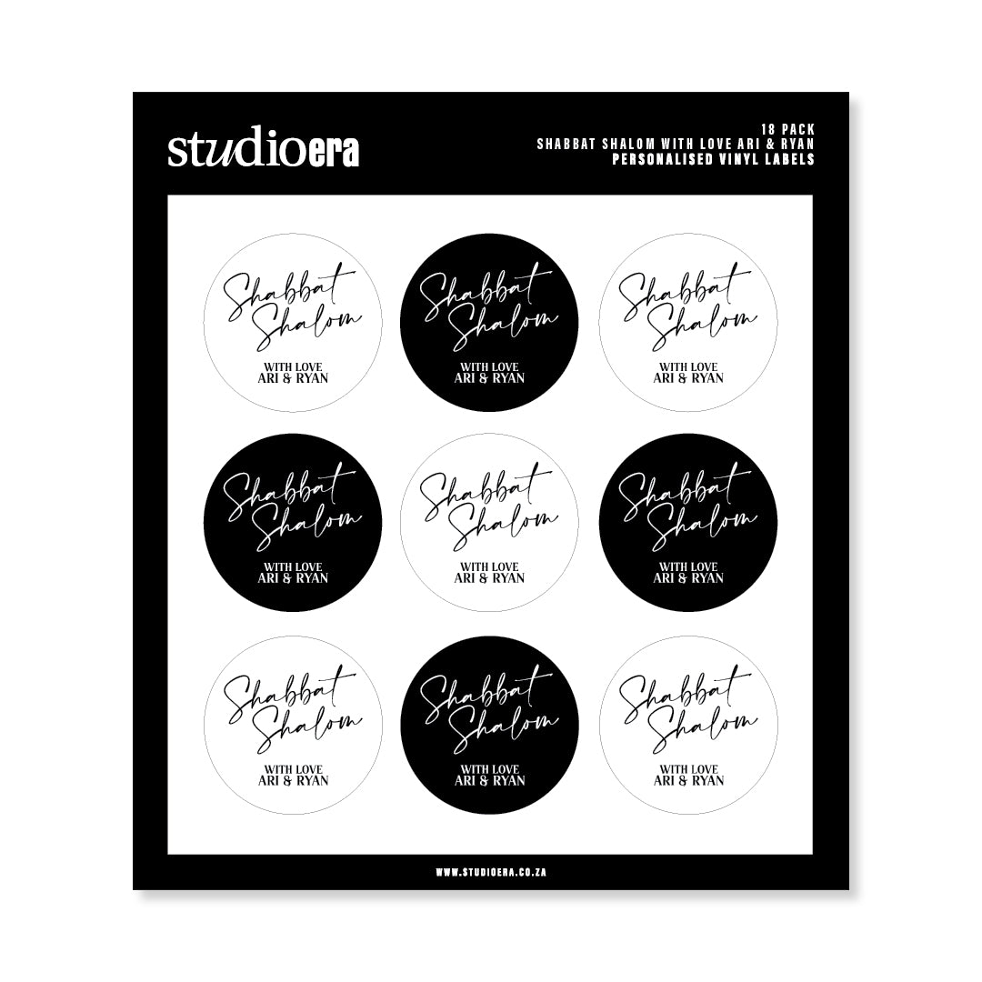 Personalised Shabbat Shalom Gifting Stickers | Classic Script Collection - Studio Era