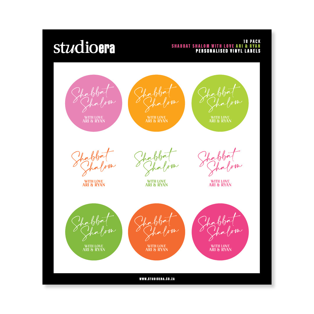 Personalised Shabbat Shalom Gifting Stickers | Classic Script Collection - Studio Era