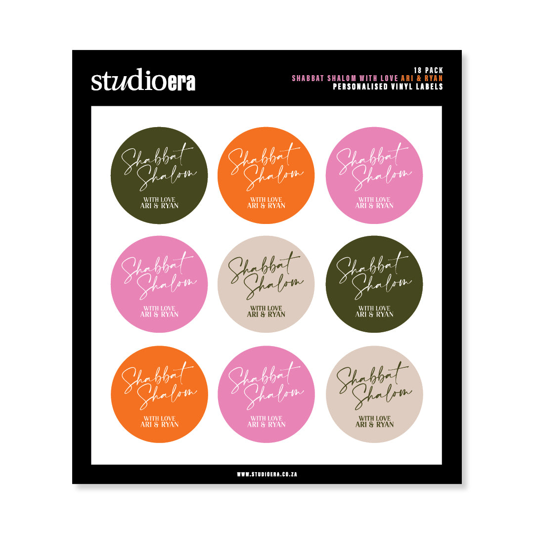 Personalised Shabbat Shalom Gifting Stickers | Classic Script Collection - Studio Era