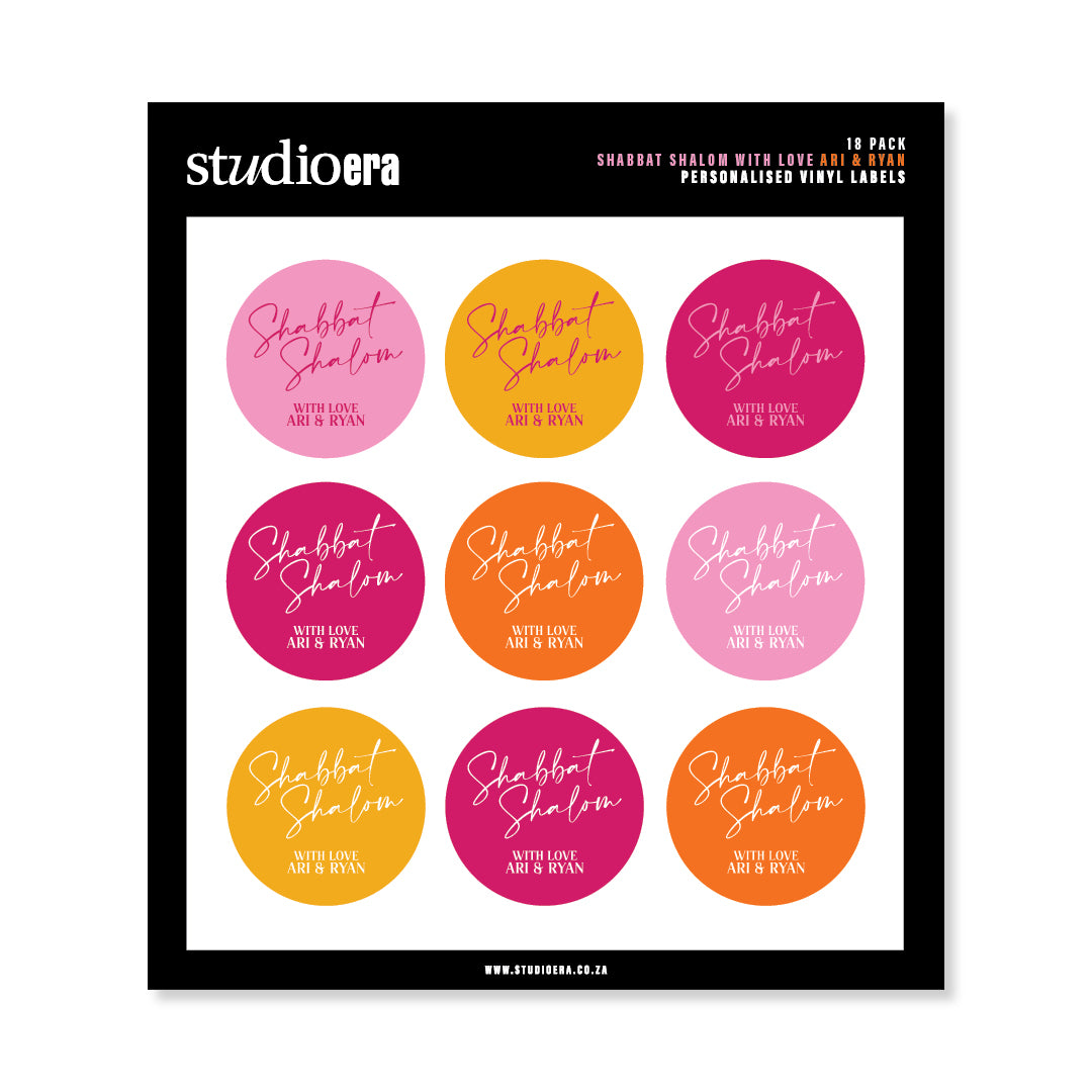 Personalised Shabbat Shalom Gifting Stickers | Classic Script Collection - Studio Era