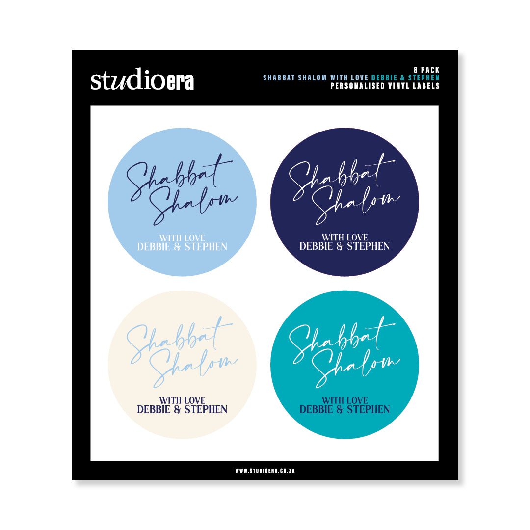 Personalised Shabbat Shalom Gifting Stickers | Classic Script Collection - Studio Era