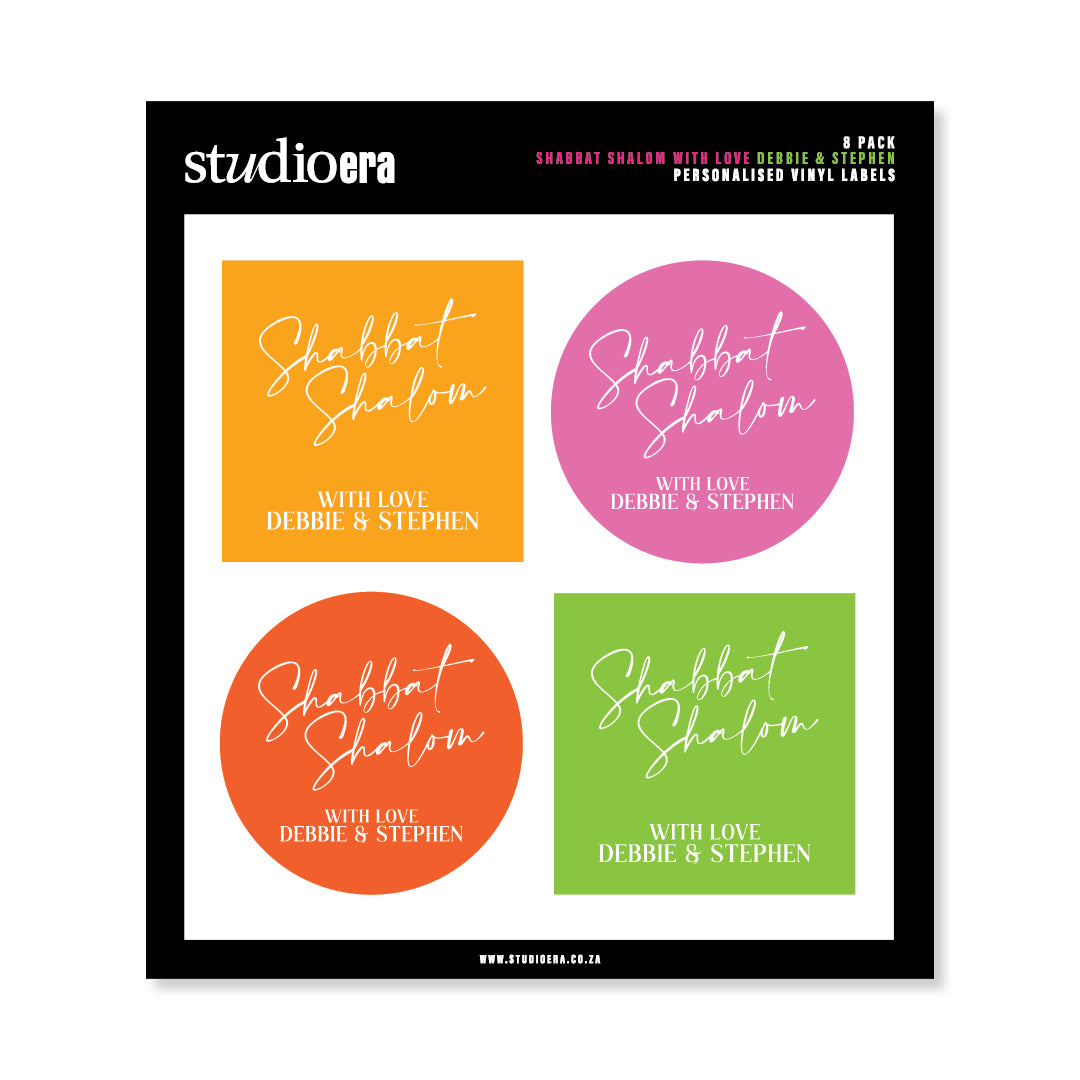 Personalised Shabbat Shalom Gifting Stickers | Classic Script Collection - Studio Era