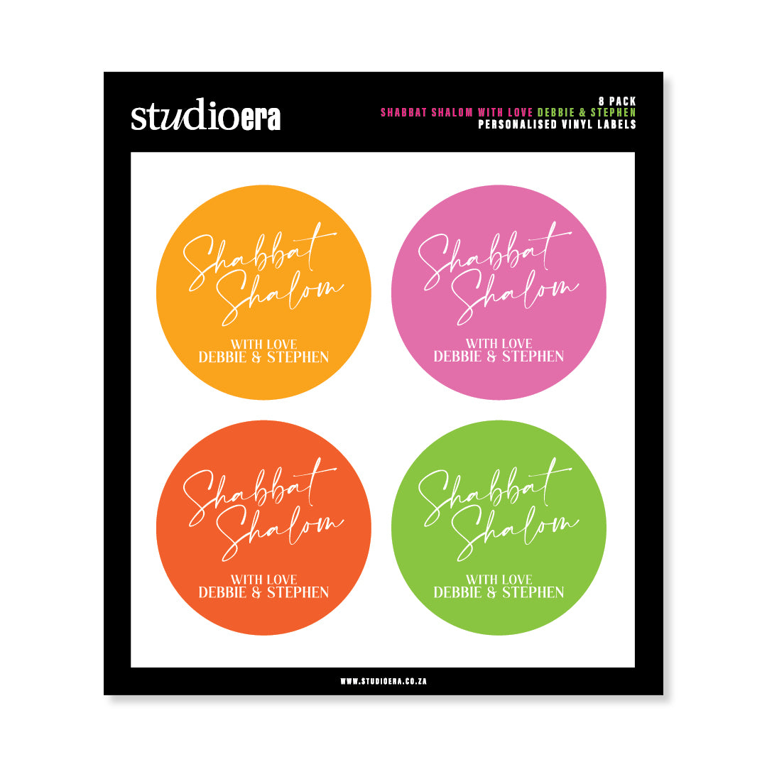Personalised Shabbat Shalom Gifting Stickers | Classic Script Collection - Studio Era