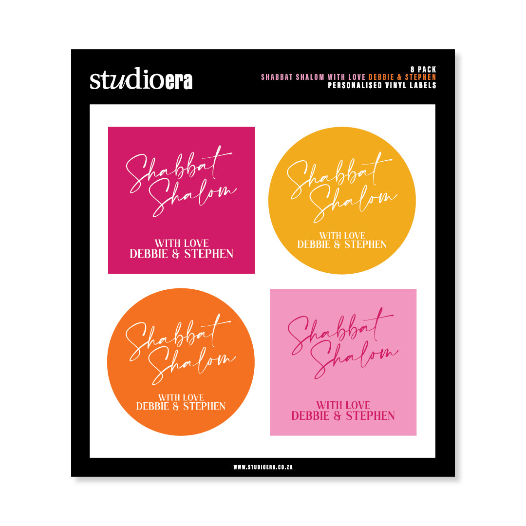 Personalised Shabbat Shalom Gifting Stickers | Classic Script Collection - Studio Era