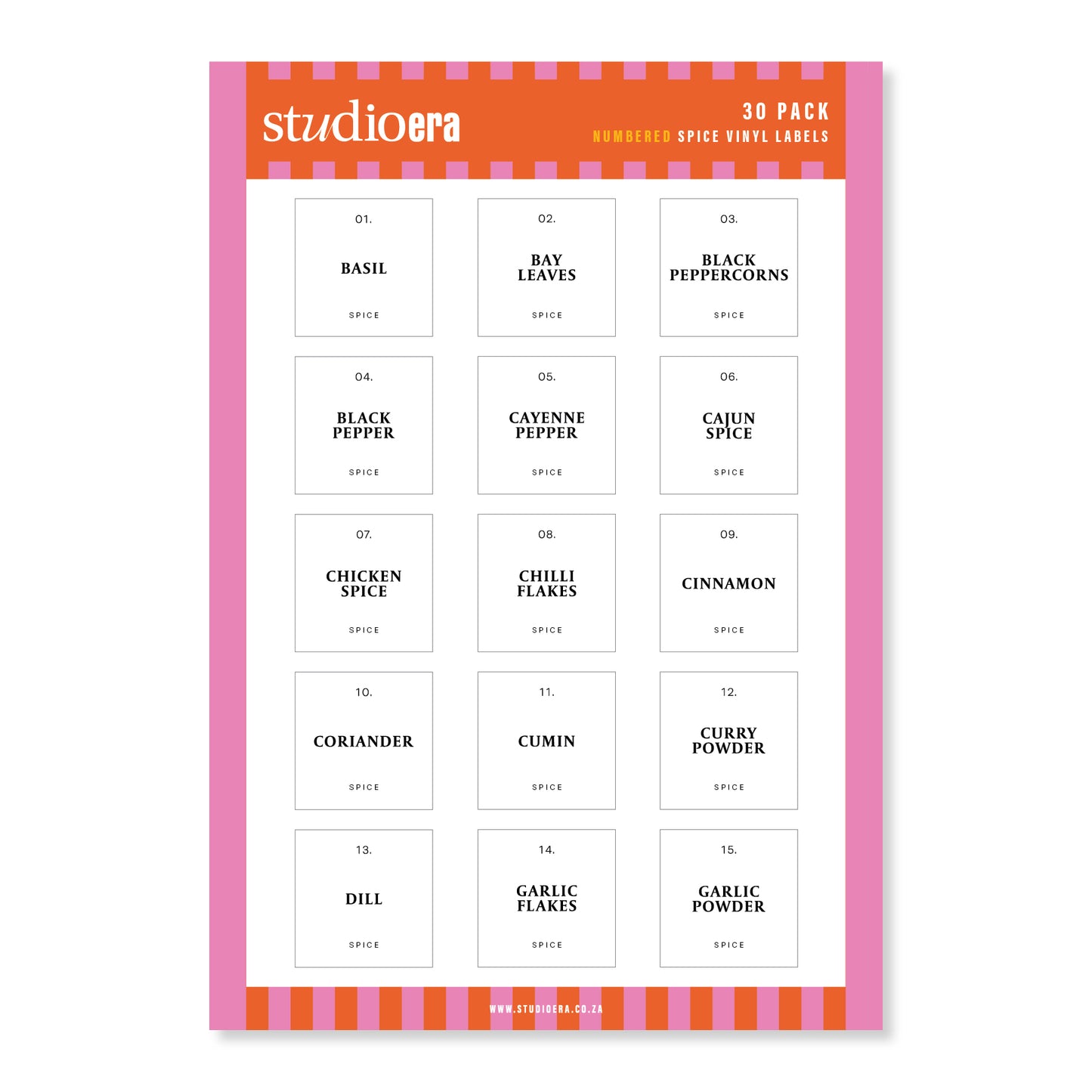 Numbered Spice Labels | 30 Pack