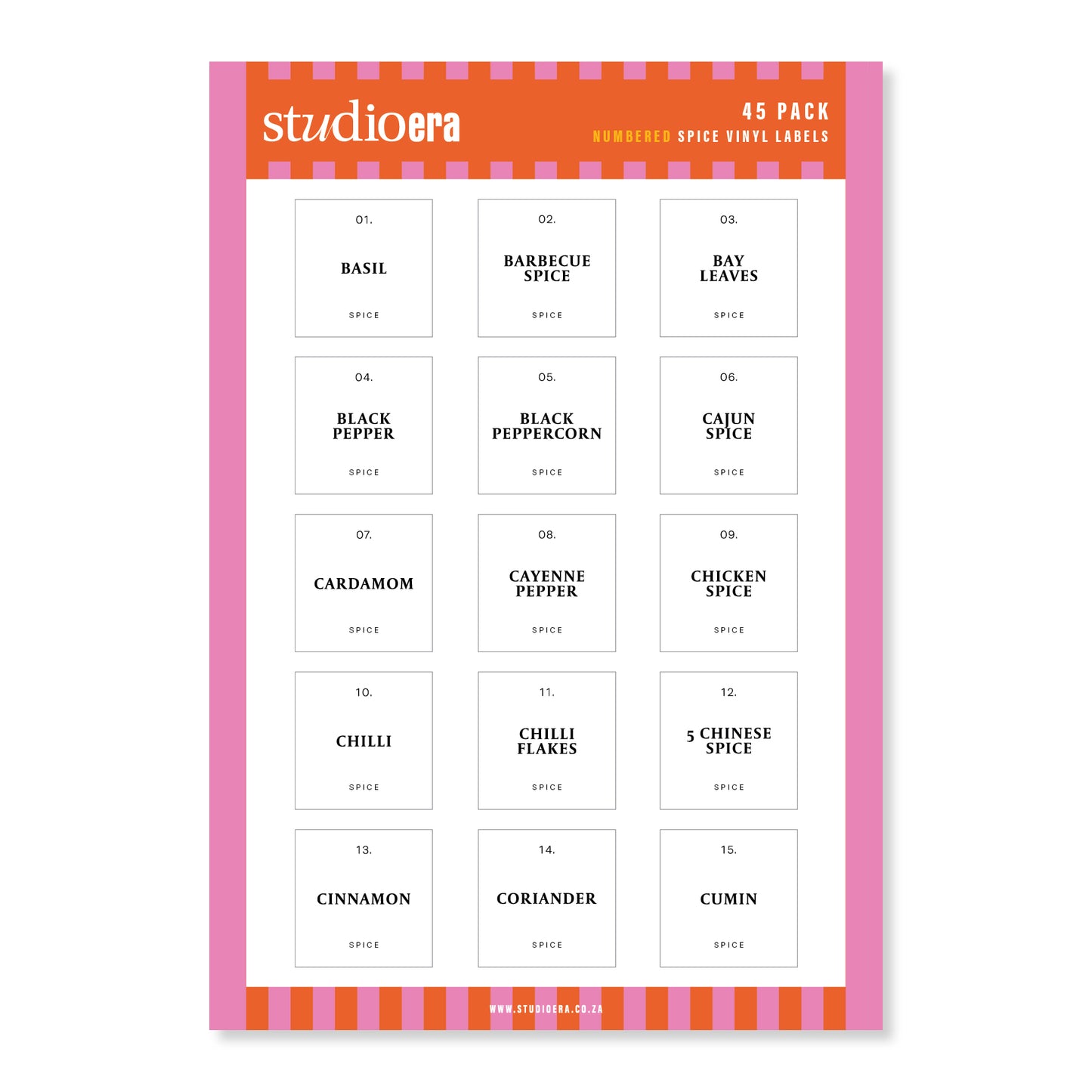 Numbered Spice Labels | 45 Pack