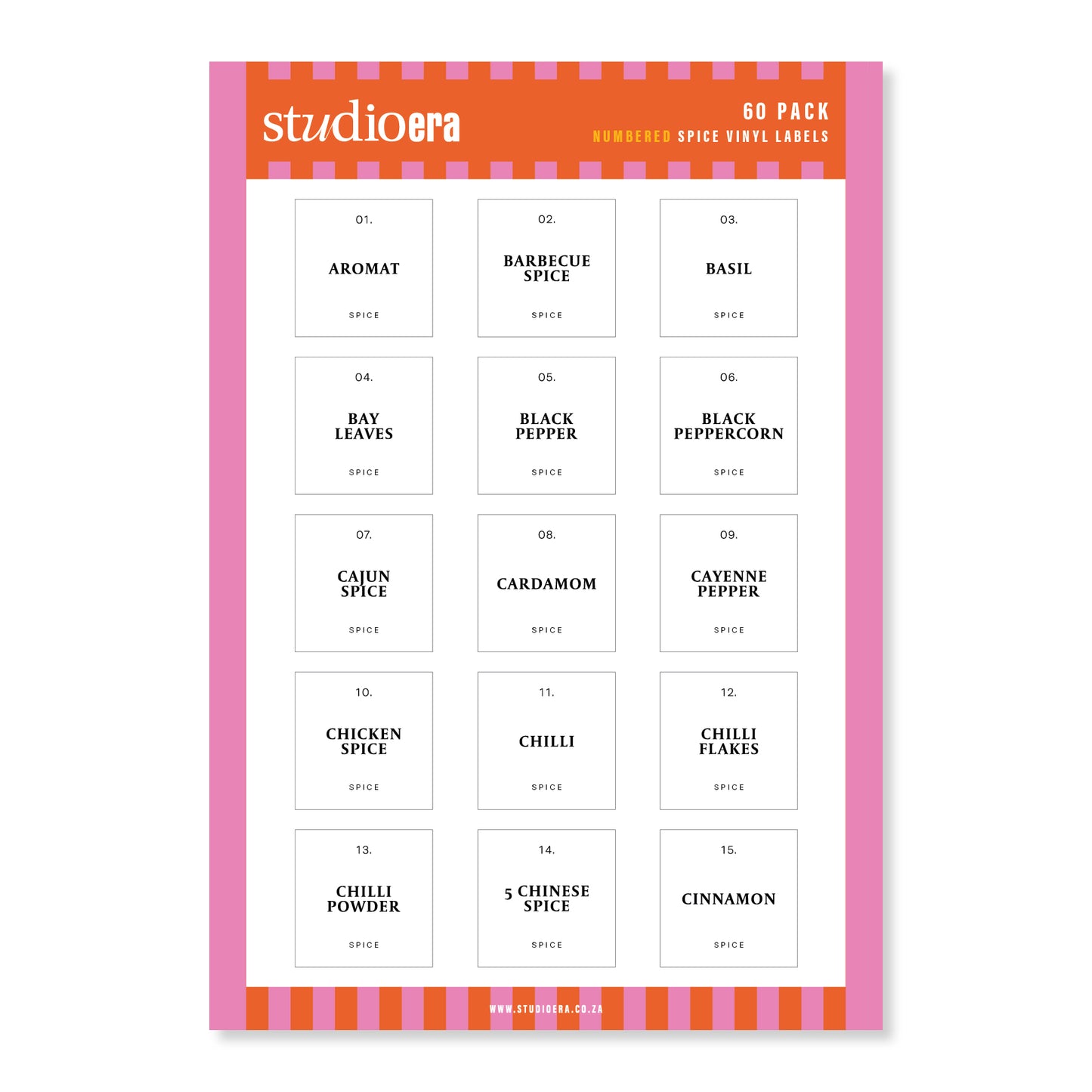 Numbered Spice Labels | 60 Pack