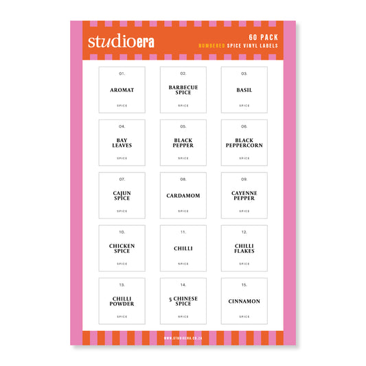Numbered Spice Labels | 60 Pack