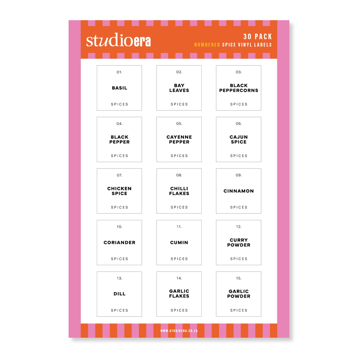 Numbered Spice Labels | 30 Pack
