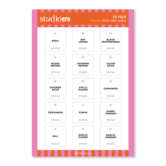 Numbered Spice Labels | 30 Pack