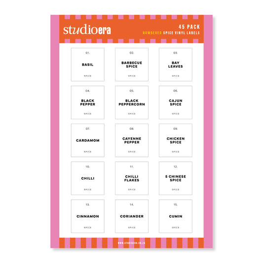 Numbered Spice Labels | 45 Pack