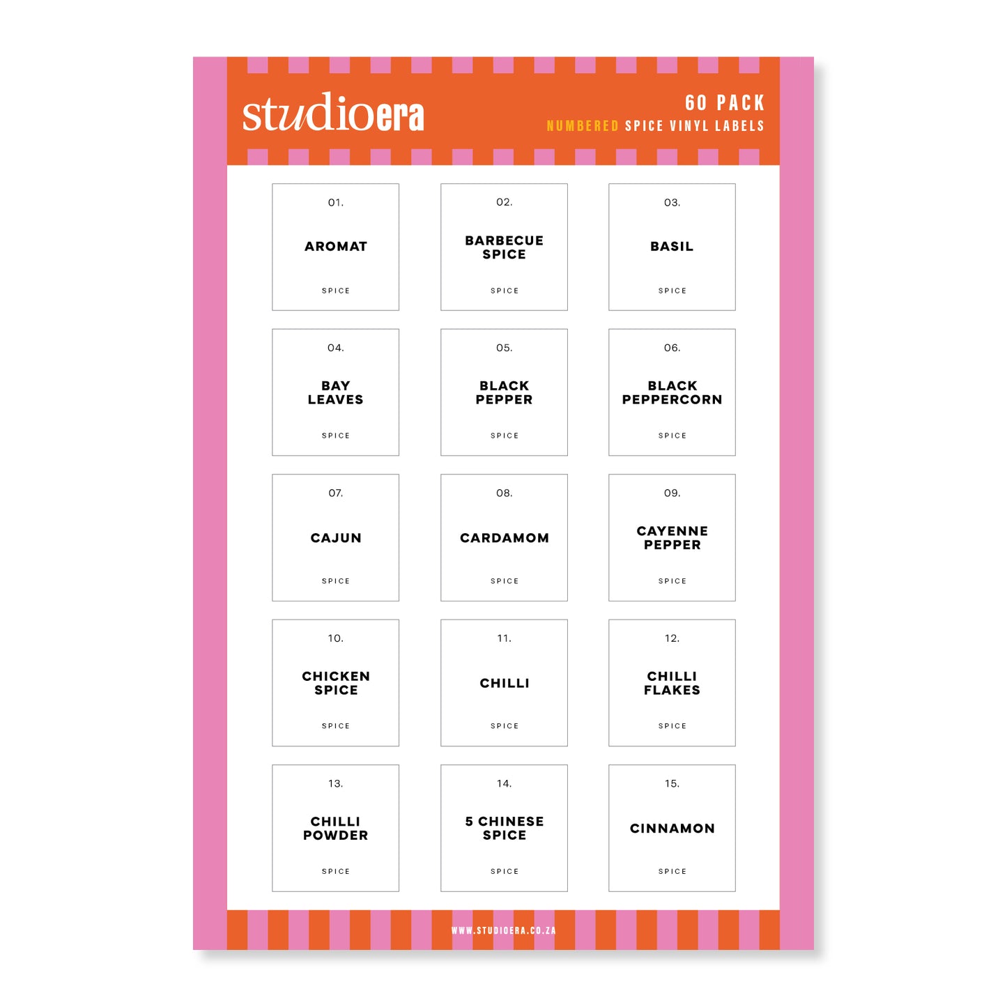 Numbered Spice Labels | 60 Pack