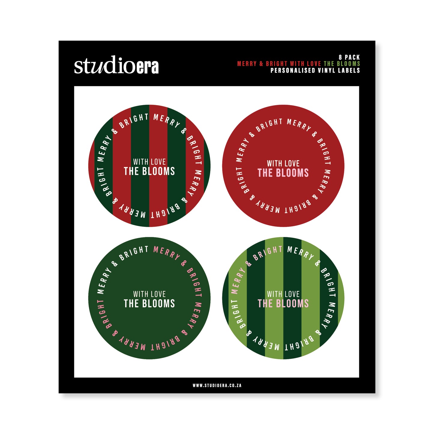 Personalised Christmas Stickers | Merry & Bright Striped