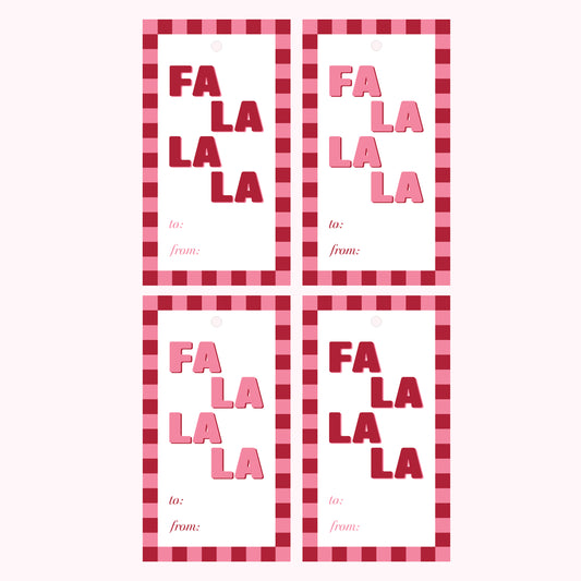 Fa La La Christmas Gift Tags – 4 Pack - Pink & Red