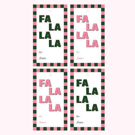Fa La La Christmas Gift Tags – 4 Pack - Pink & Green