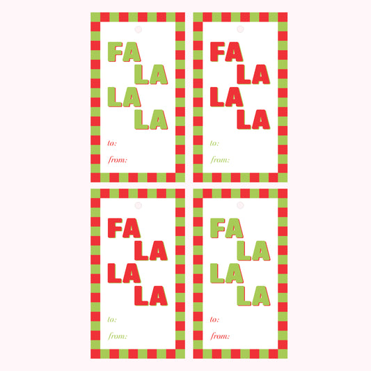 Fa La La Christmas Gift Tags – 4 Pack - Bright Green & Pink