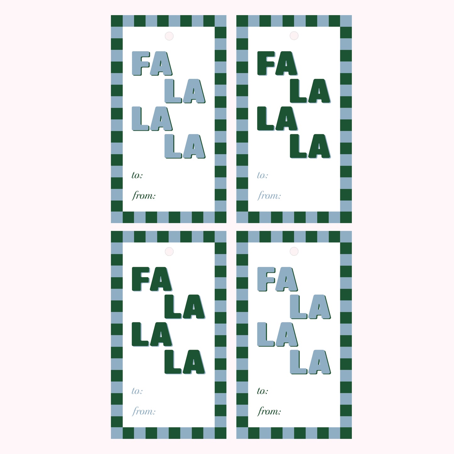 Fa La La Christmas Gift Tags – 4 Pack - Blue & Green