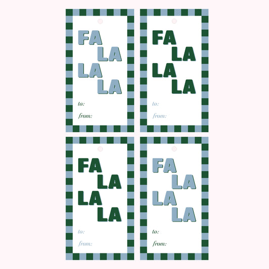 Fa La La Christmas Gift Tags – 4 Pack - Blue & Green