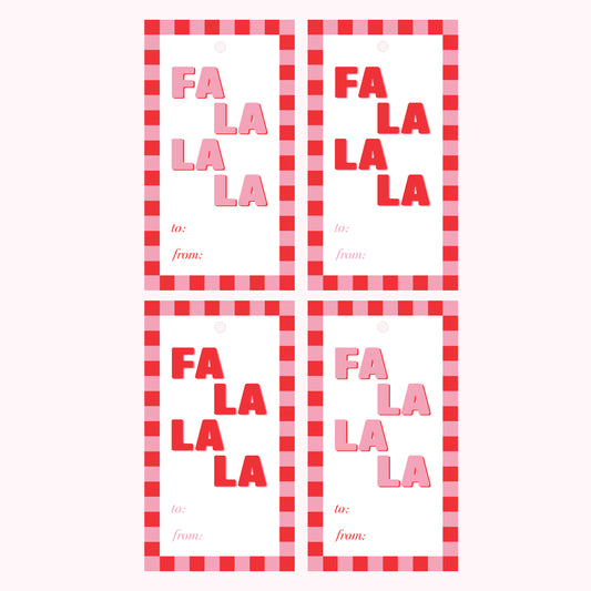 Fa La La Christmas Gift Tags – 4 Pack - Pink & Red