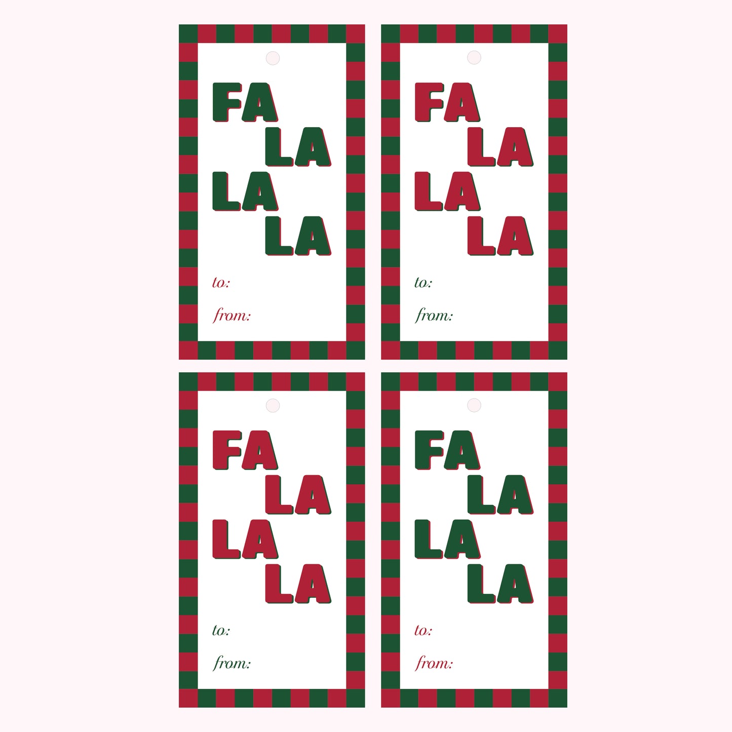 Fa La La Christmas Gift Tags – 4 Pack - Red & Green