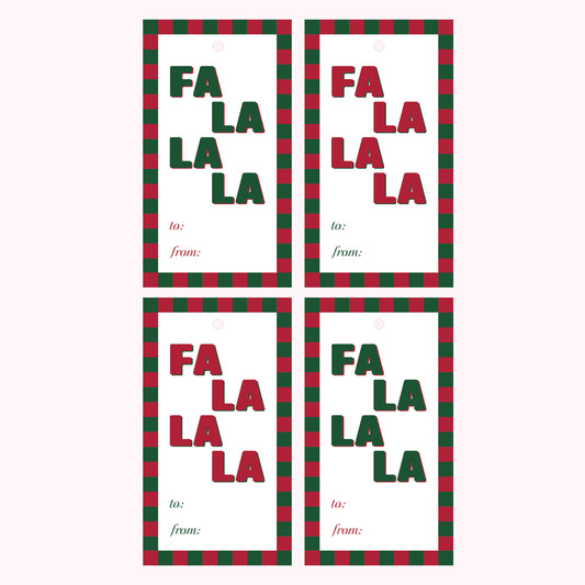 Fa La La Christmas Gift Tags – 4 Pack - Red & Green
