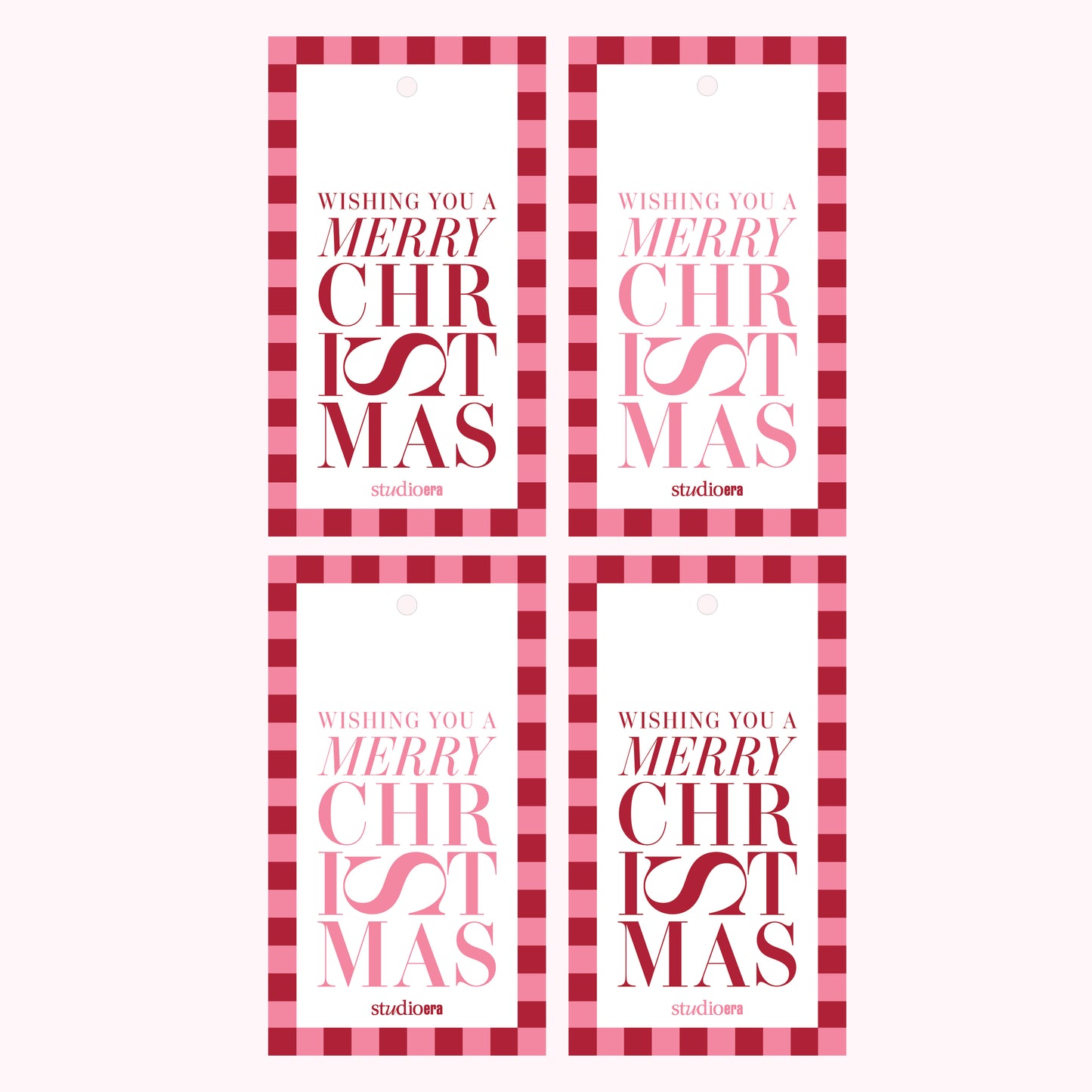 Merry Christmas Gift Tags – 4 Pack - Pink & Red