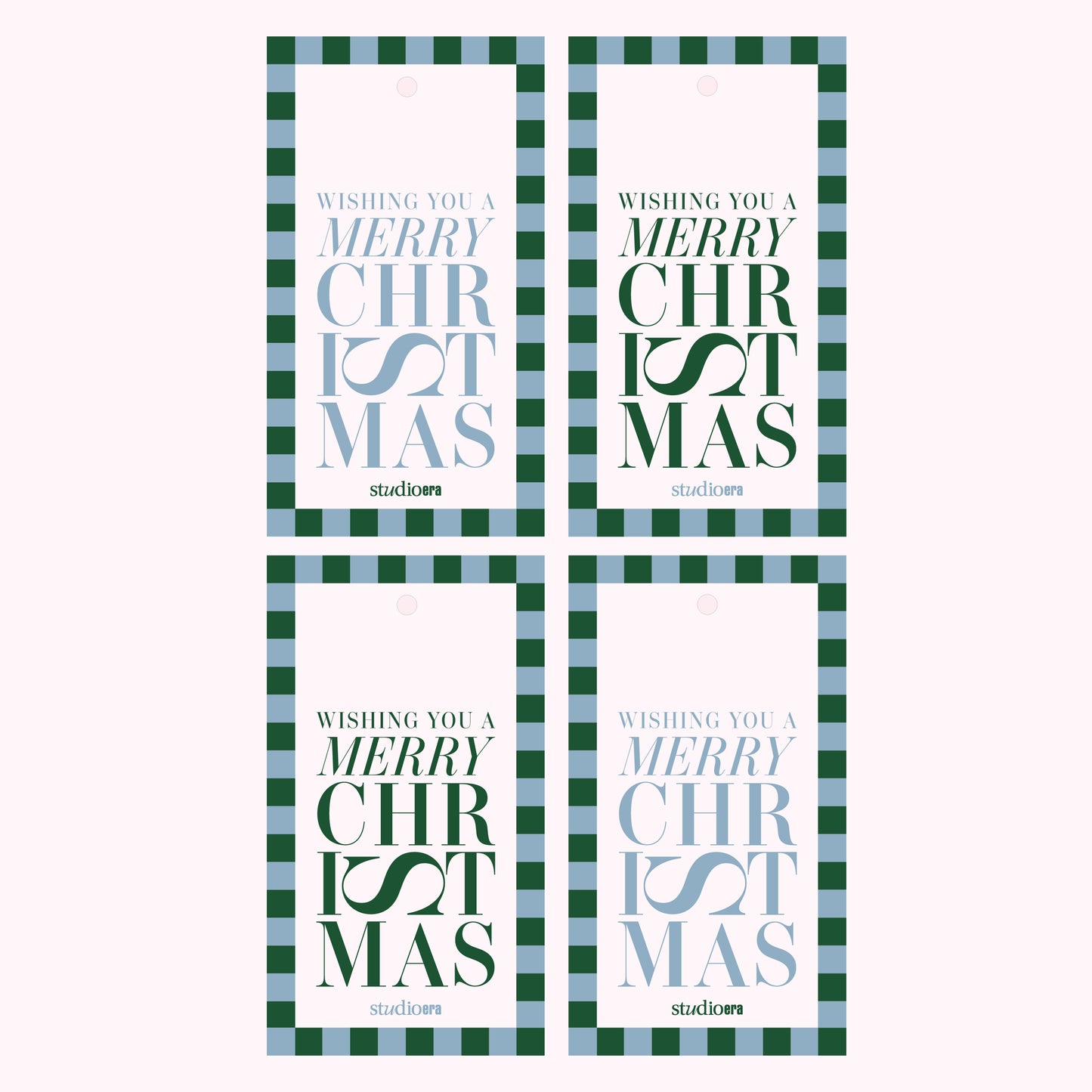 Merry Christmas Gift Tags – 4 Pack - Blue & Green