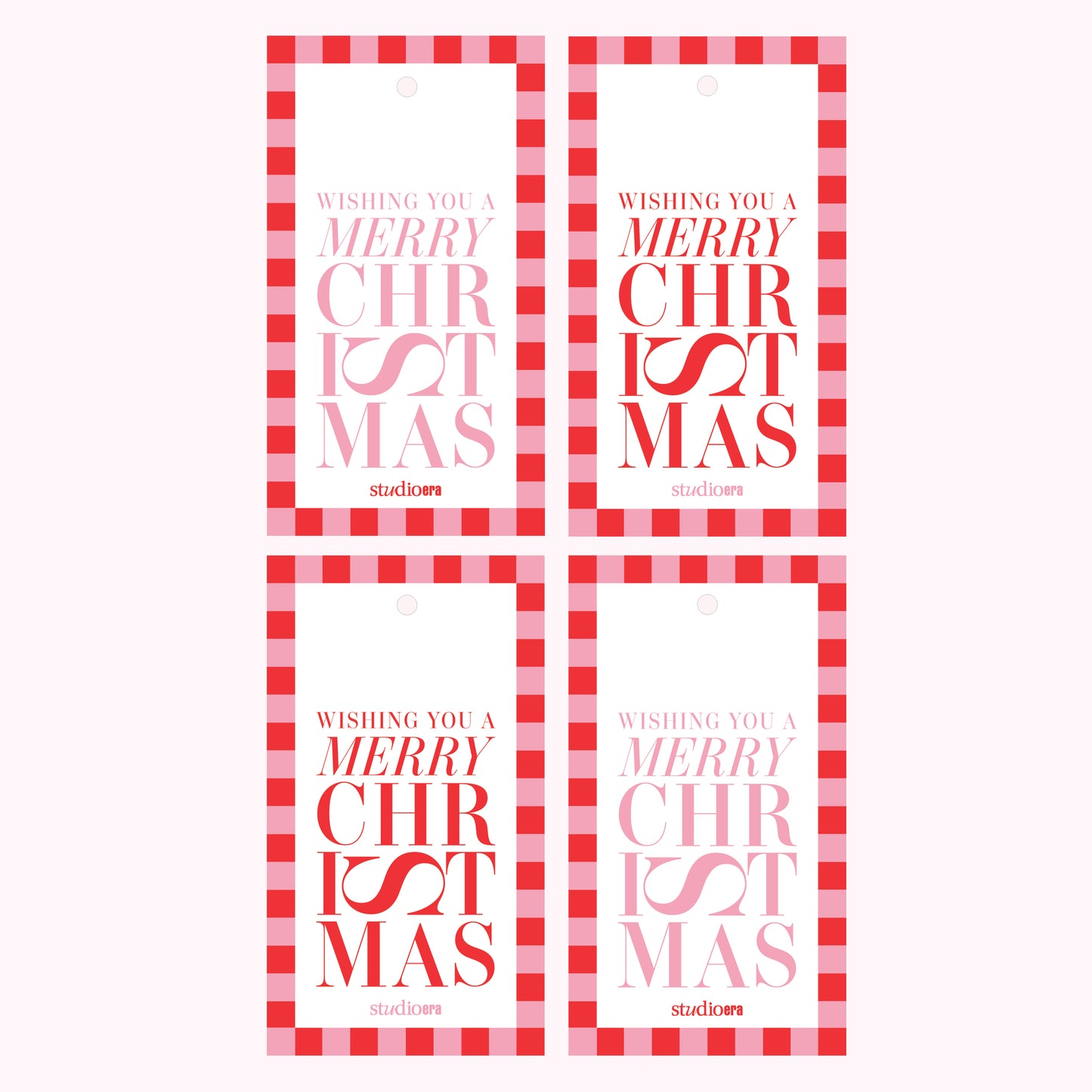Merry Christmas Gift Tags – 4 Pack - Pink & Red