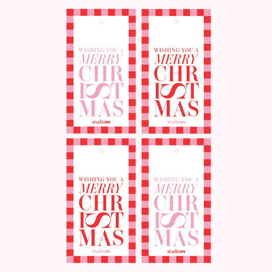 Merry Christmas Gift Tags – 4 Pack - Pink & Red