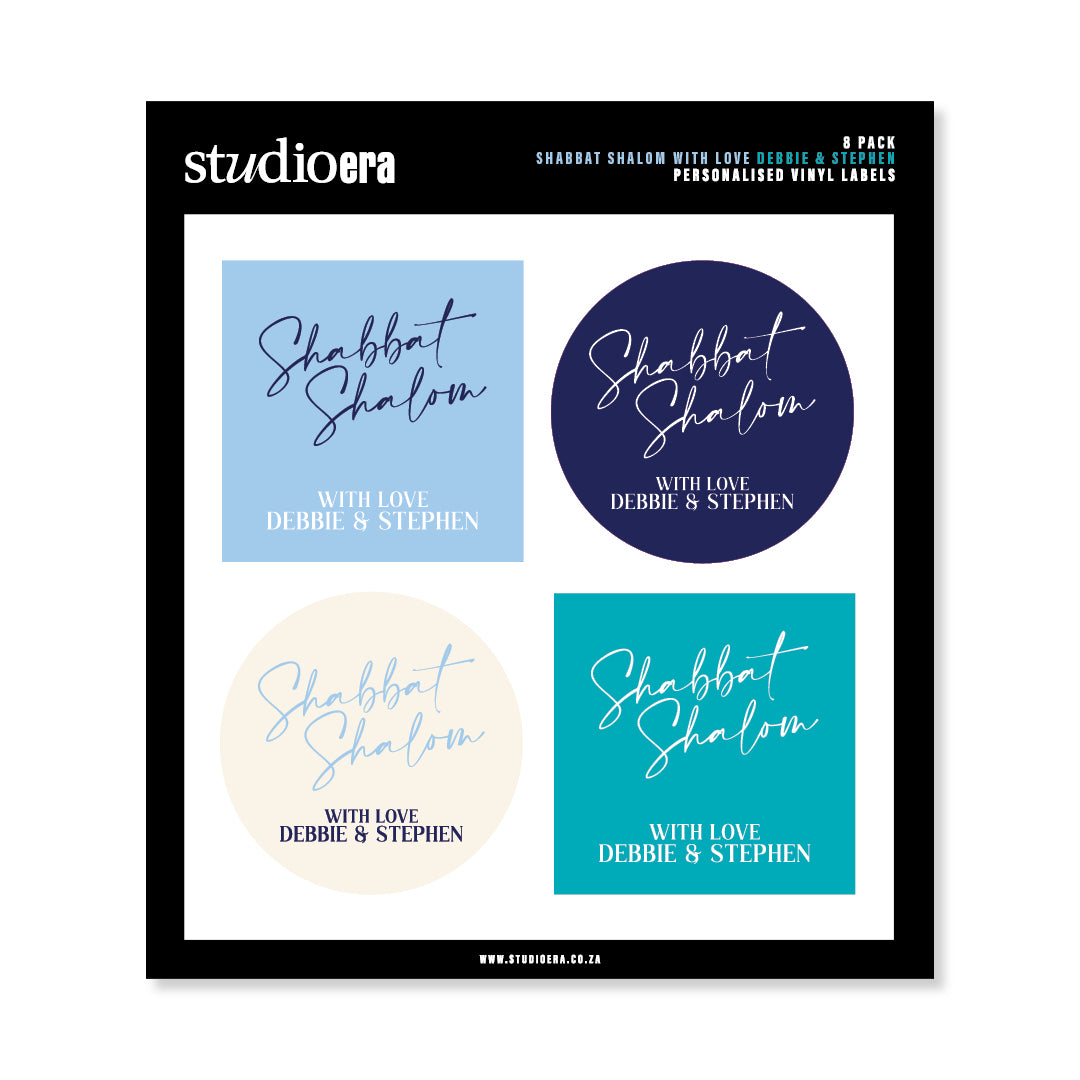Personalised Shabbat Shalom Gifting Stickers | Classic Script Collection - Studio Era