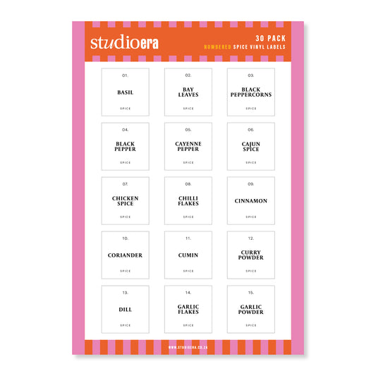 Numbered Spice Labels | 30 Pack