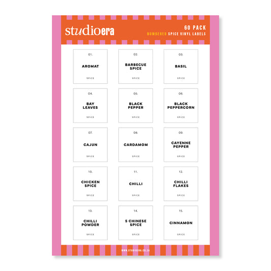 Numbered Spice Labels | 60 Pack